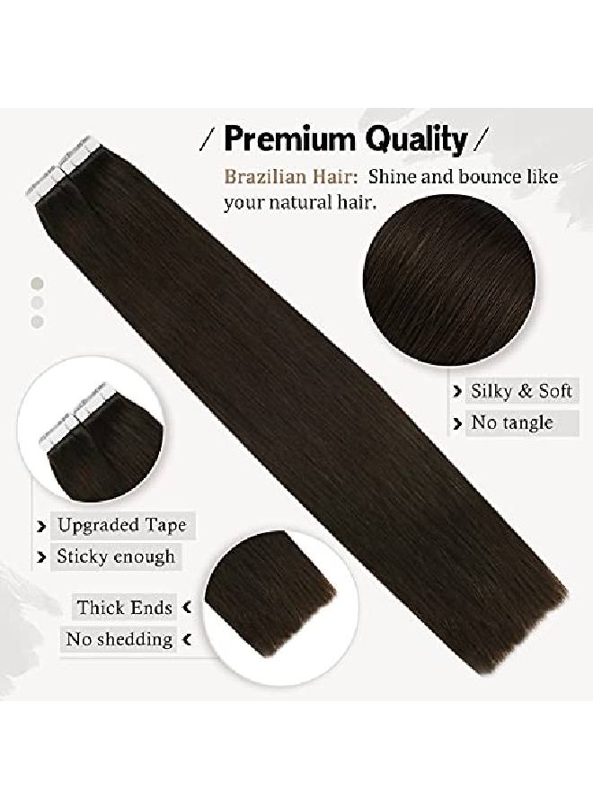 Moresoo Darkest Brown Hair Extensions Tape In Human Hair Extensions 12 Inch Seamless Tape In Hair Extensions Colored 2 Darkest Brown Remy Hair Extensions Double Sided Tape In Hair 30G - Image 3