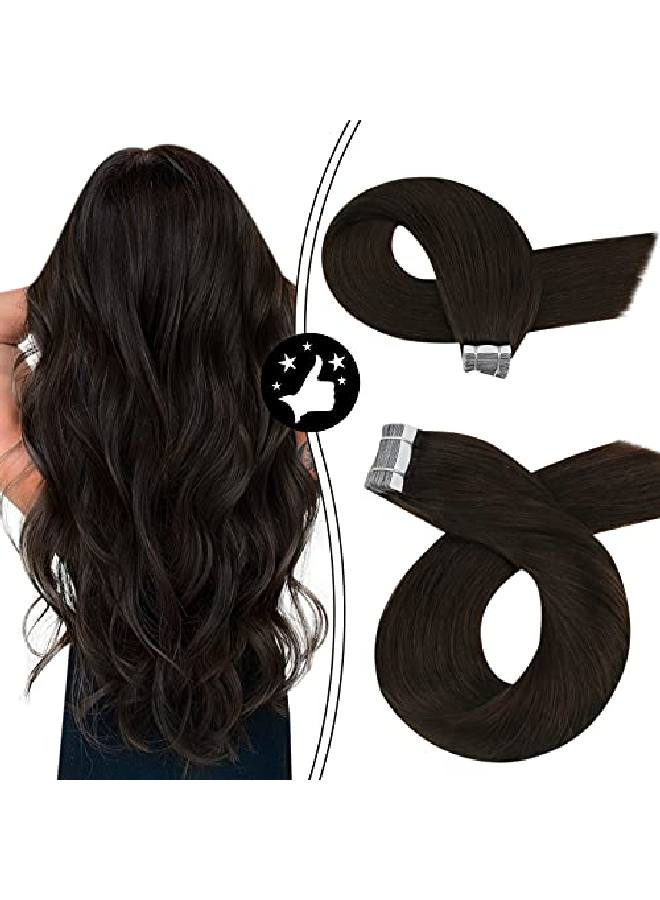 Moresoo Darkest Brown Hair Extensions Tape In Human Hair Extensions 12 Inch Seamless Tape In Hair Extensions Colored 2 Darkest Brown Remy Hair Extensions Double Sided Tape In Hair 30G - Image 2