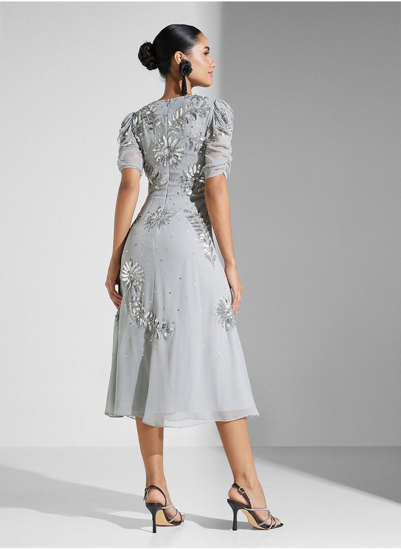 Amelia Rose Embellished Chiffon Dress - Image 3