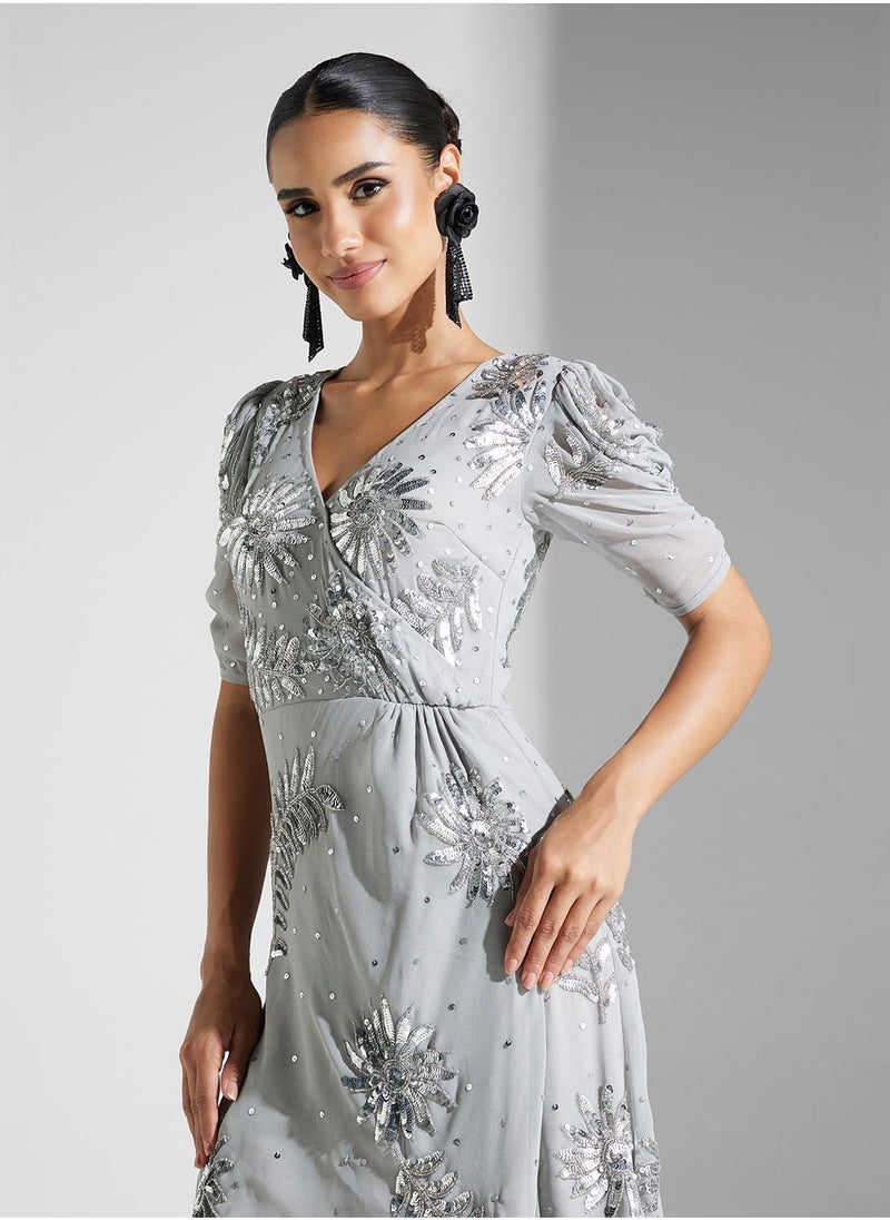 Amelia Rose Embellished Chiffon Dress - Image 4