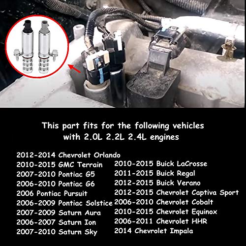 Surwit Pair of 2 Intake & Exhaust Camshaft Position Actuator Solenoid Valve for Buick Chevy Captiva Cobalt Equinox HHR Malibu GMC Terrain Pontiac G5 G6 Saturn 2.0L 2.2L 2.4L - Part# 12655420 12655421 - Image 2