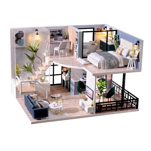 MAGQOO DIY Miniature Dollhouse Kit with Furniture 132 Scale Creative Room Mini Wooden Doll House Accessories DIY Miniature House Kit Satisfied Time - Image 1
