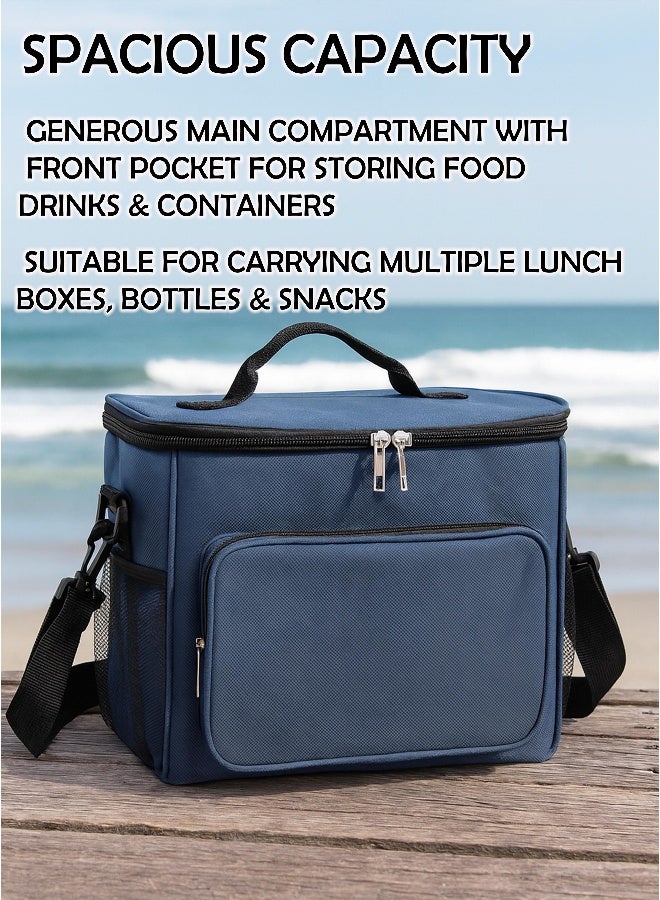Toshionics Insulated Lunch Box Bag -  with Shoulder Strap & Handle – Thermal Oxford Fabric – Main Compartment + Front Pocket + 2 Mesh Holders – Office, School, Travel – Size 26x15x25 cm – Approx. 9.5L Capacity - Image 3