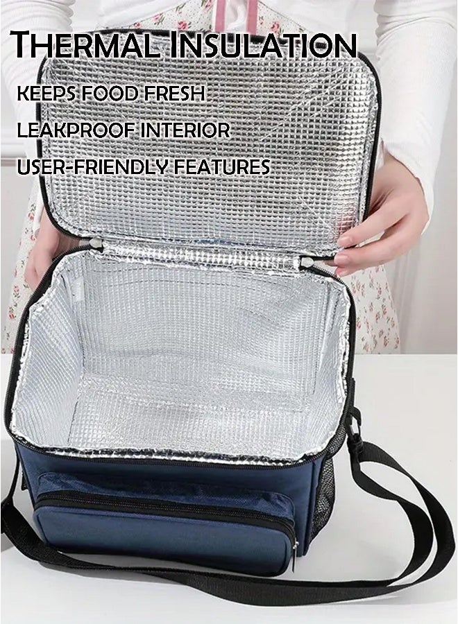 Toshionics Insulated Lunch Box Bag -  with Shoulder Strap & Handle – Thermal Oxford Fabric – Main Compartment + Front Pocket + 2 Mesh Holders – Office, School, Travel – Size 26x15x25 cm – Approx. 9.5L Capacity - Image 4