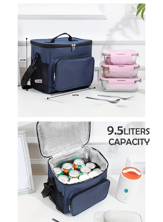 Toshionics Insulated Lunch Box Bag -  with Shoulder Strap & Handle – Thermal Oxford Fabric – Main Compartment + Front Pocket + 2 Mesh Holders – Office, School, Travel – Size 26x15x25 cm – Approx. 9.5L Capacity - Image 5