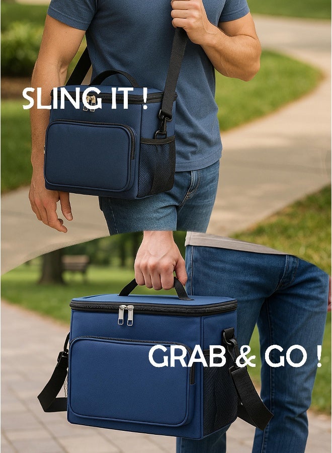 Toshionics Insulated Lunch Box Bag -  with Shoulder Strap & Handle – Thermal Oxford Fabric – Main Compartment + Front Pocket + 2 Mesh Holders – Office, School, Travel – Size 26x15x25 cm – Approx. 9.5L Capacity - Image 2