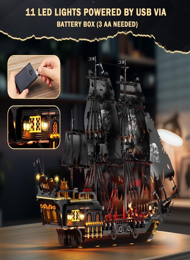 JMBricklayer Pirate Ship Building Toys with Lights, Pearl Pirate Ship Model Boat Kit 40002, Black Ship Toy Building Sets for Adult Teens 14+, Home Office Decor(1713 PCS) New Upgrade - Image 3