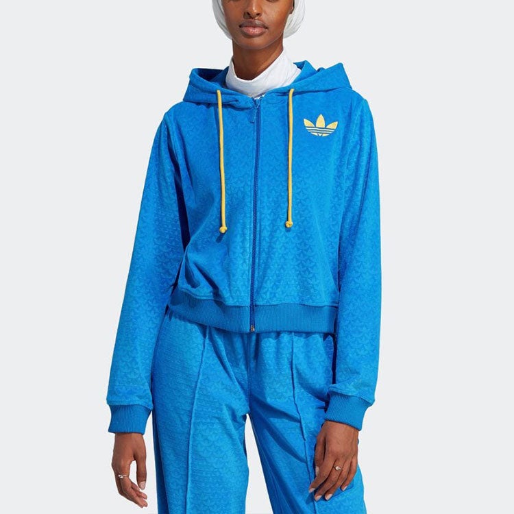 Adidas (WMNS) adidas Adicolor Heritage Now Velour Zip Hoodies 'Blue' - Image 5