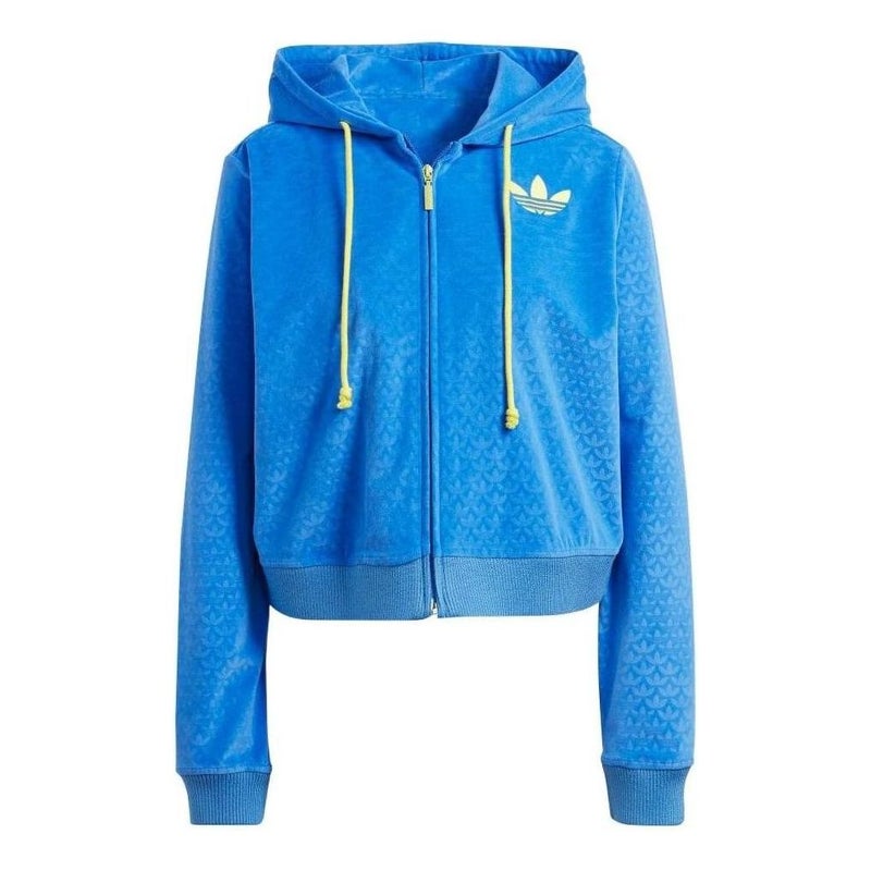 Adidas (WMNS) adidas Adicolor Heritage Now Velour Zip Hoodies 'Blue' - Image 1
