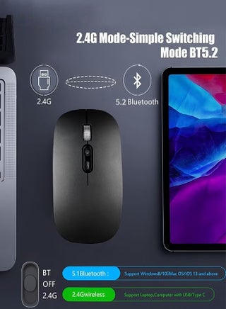 Wireless Bluetooth Mouse,Rechargeable Slim Silent Laptop Mouse,Portable BT5.2 And 2.4G USB Receiver Dual Mode Computer Mice,3 Adjustable DPI,For Notebook,Tablet,Phone,Black - view 4