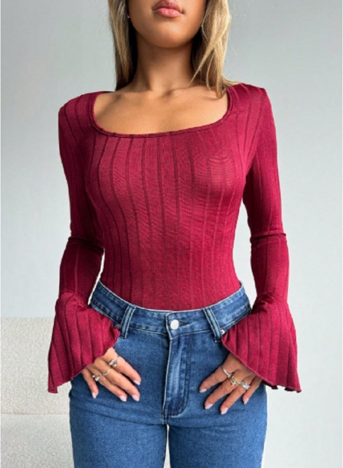 Shein SHEIN Essnce Square Neck Flare Sleeve Tee - Image 5