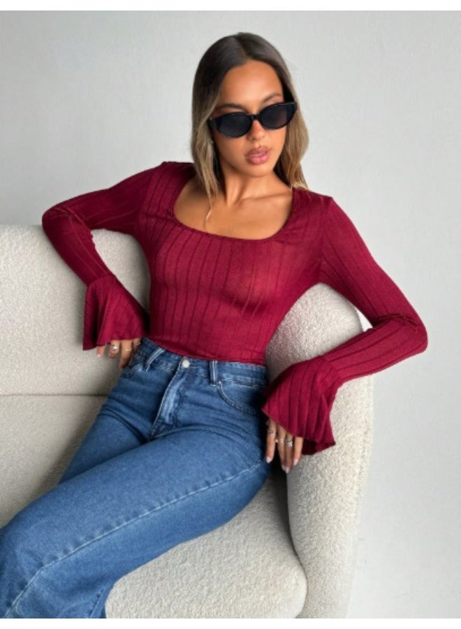 Shein SHEIN Essnce Square Neck Flare Sleeve Tee - Image 2