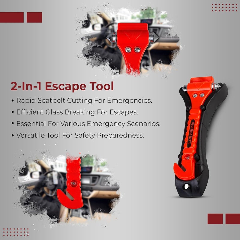 Robustt Car Safety Hammer Emergency Escape Tool with Seat Belt Cutter and Vehicle Window Glass Breaker (Pack of 10) - Image 2