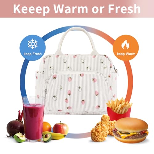 GASSDA Lunch Box for Women Insulated Lunch Bag Women Adult Cute Lunch Bags Reusable Lunchbox Cooler Tote Bag for Work Picnic (Beige-Light Strawberry) - Image 5