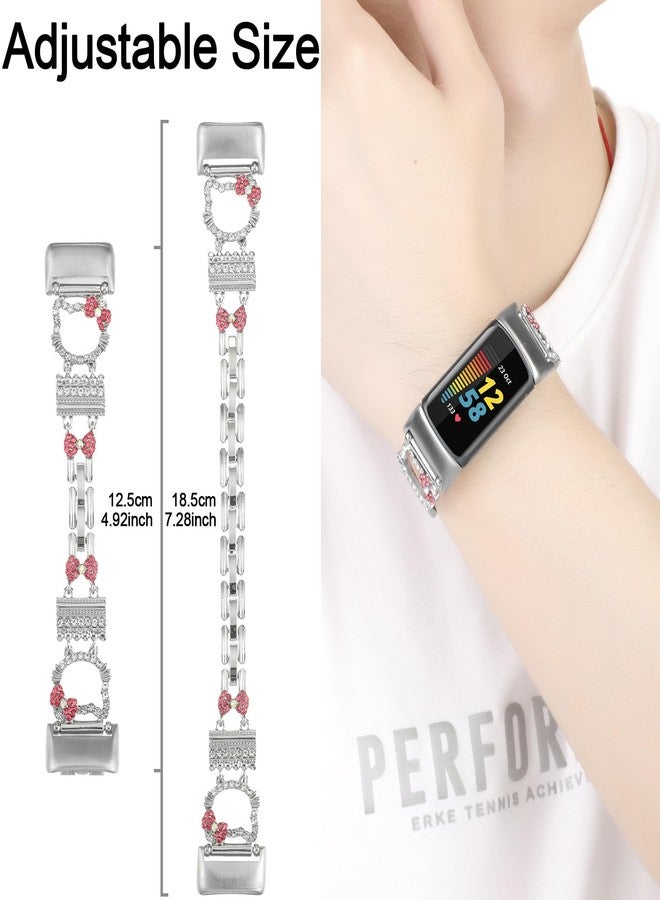 سوار معدني متوافق مع Fitbit Charge 6/ Fitbit Charge 5 للنساء، سوار بديل مزين بتعليقات كرتونية لطيفة لساعة Fitbit Charge 5 6 لتتبع اللياقة البدنية (قطة فضية لطيفة) - Image 5