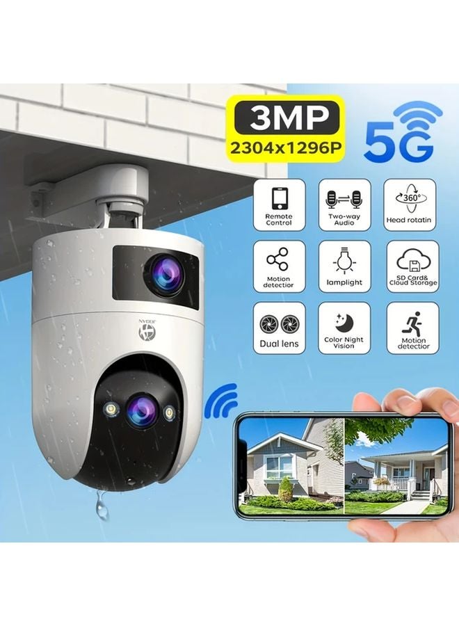 Outdoor PTZ Wireless Camera 5G WiFi Dual Lens Screen Two Way Audio Auto Tracking Black 32G SD Card - Image 2
