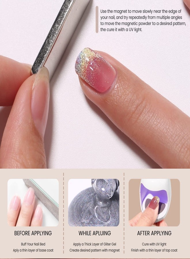 MAYCHAO 15ML Rainbow Cat Eye Gel Nail Polish 1Pc Holographic Glitter Cat Eye Nail Polish with Magnet Soak off Magnetic Gel Polish for Nail Art Manicure Salon DIY at Home, 0.5 OZ - Image 2