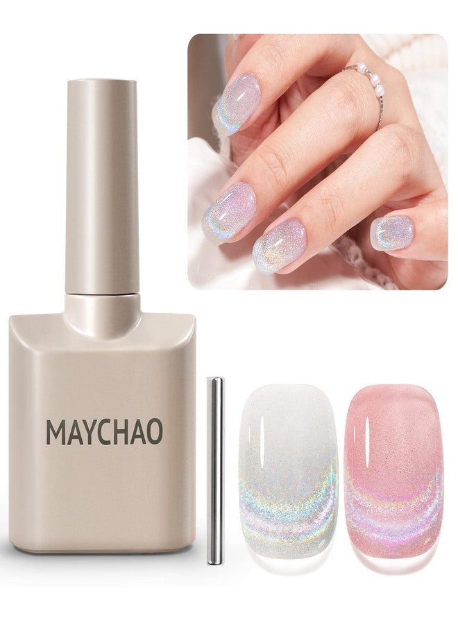 MAYCHAO 15ML Rainbow Cat Eye Gel Nail Polish 1Pc Holographic Glitter Cat Eye Nail Polish with Magnet Soak off Magnetic Gel Polish for Nail Art Manicure Salon DIY at Home, 0.5 OZ - Image 1