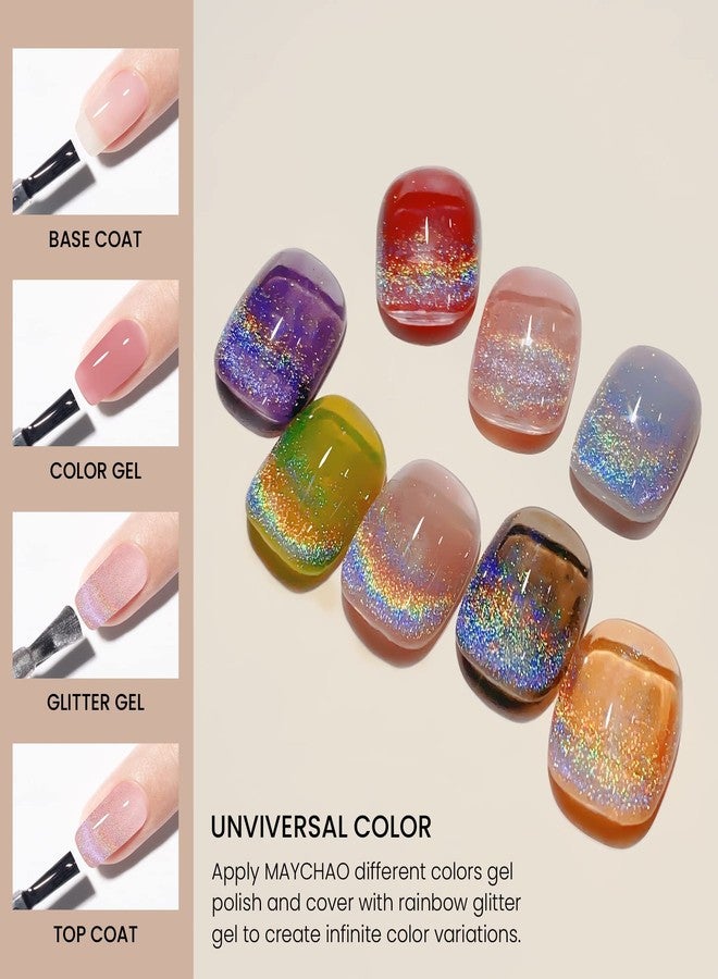 MAYCHAO 15ML Rainbow Cat Eye Gel Nail Polish 1Pc Holographic Glitter Cat Eye Nail Polish with Magnet Soak off Magnetic Gel Polish for Nail Art Manicure Salon DIY at Home, 0.5 OZ - Image 3