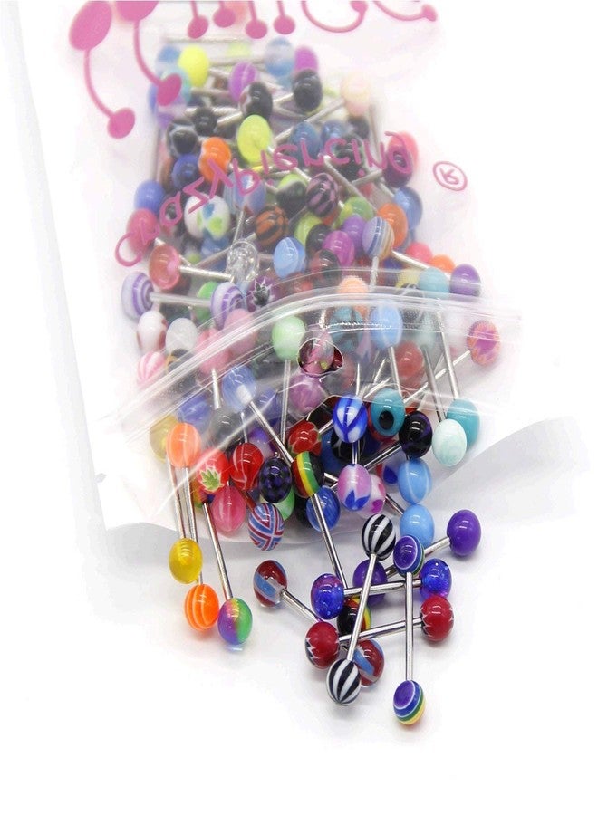 CrazyPiercing 110Pcs Wholesale 14g Tongue Ring Barbells Stainless Steel Bar Tongue Rings Assorted Colors for Women Man - Image 5
