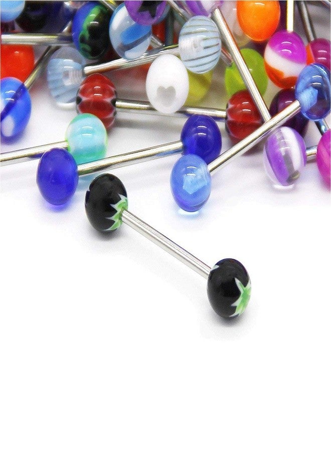 CrazyPiercing 110Pcs Wholesale 14g Tongue Ring Barbells Stainless Steel Bar Tongue Rings Assorted Colors for Women Man - Image 2