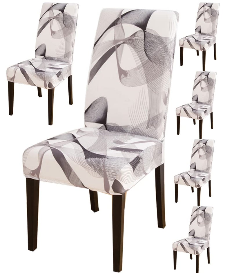 Styleys Polyester Wave Printed Stretchable Elastic Dining Chair Cover Slipcovers (Set of 6, Grey Dazzle Dance, SLMC171) - Image 1