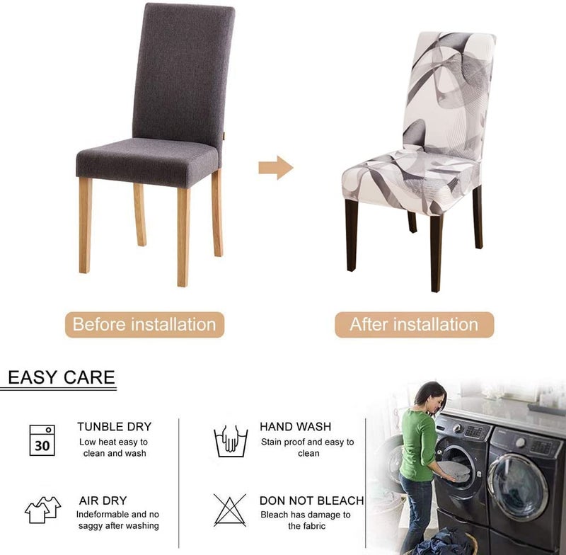 Styleys Polyester Wave Printed Stretchable Elastic Dining Chair Cover Slipcovers (Set of 6, Grey Dazzle Dance, SLMC171) - Image 3