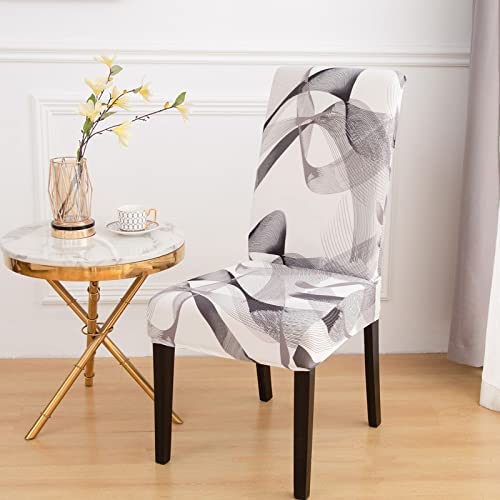 Styleys Polyester Wave Printed Stretchable Elastic Dining Chair Cover Slipcovers (Set of 6, Grey Dazzle Dance, SLMC171) - Image 2
