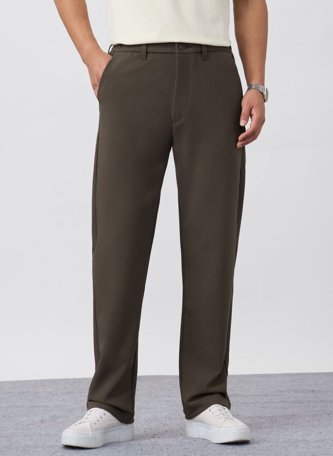 The Souled Store Men Slim Fit Solid Taupe Super Flex Pants - Image 2
