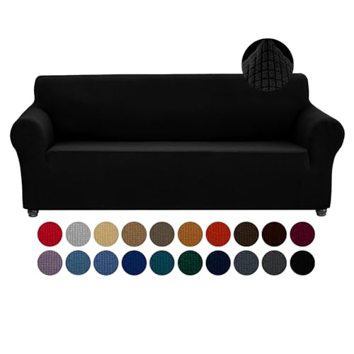 Joccun Stretch Couch Cover Slipcovers, 1-Piece Sofa Covers for 3 Cushion Couch Spandex Jacquard Washable Furniture Protector Cover for Living Room,Kids,Pets(Sofa,Black) - Image 1