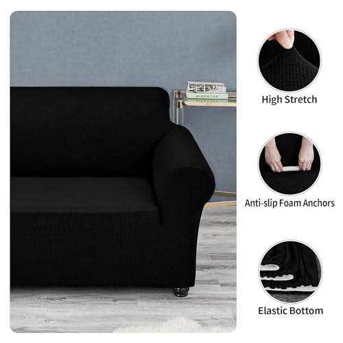 Joccun Stretch Couch Cover Slipcovers, 1-Piece Sofa Covers for 3 Cushion Couch Spandex Jacquard Washable Furniture Protector Cover for Living Room,Kids,Pets(Sofa,Black) - Image 5