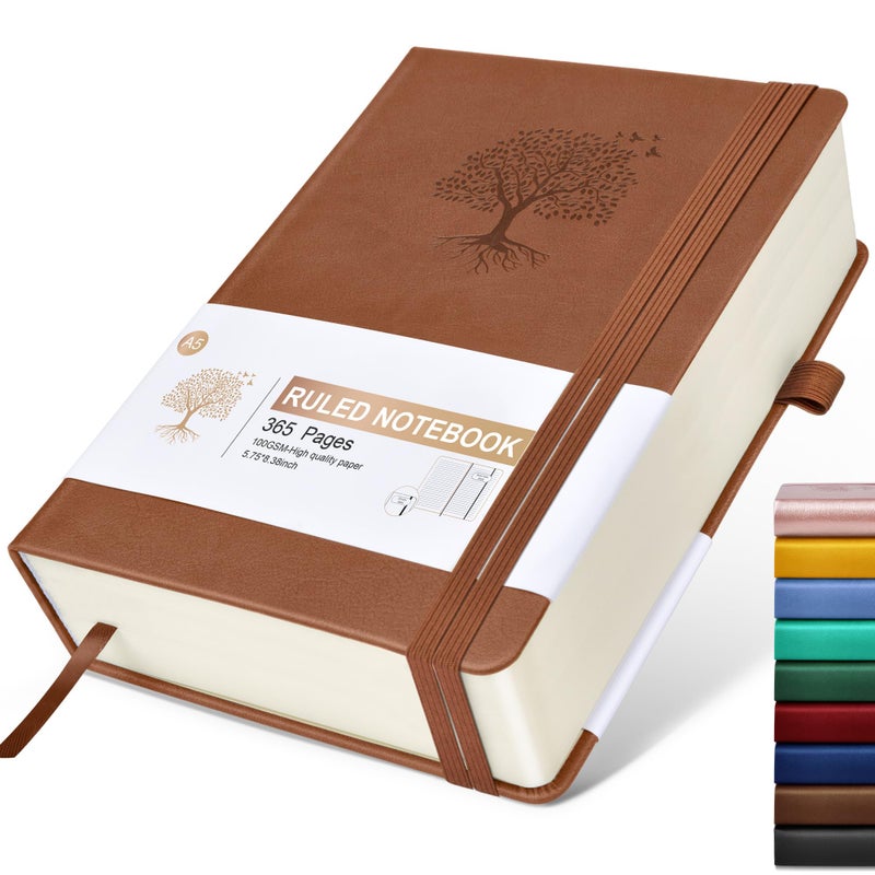 Ansopu Lined Journal Notebook -365 Pages A5 Thick Journal for Writing Men Women, College Ruled Notebook, Hardcover Leather Journal, Daily Notebook for Work, Note Taking,100Gsm Paper ( 5.75'' X 8.38'' Brown) - Image 1