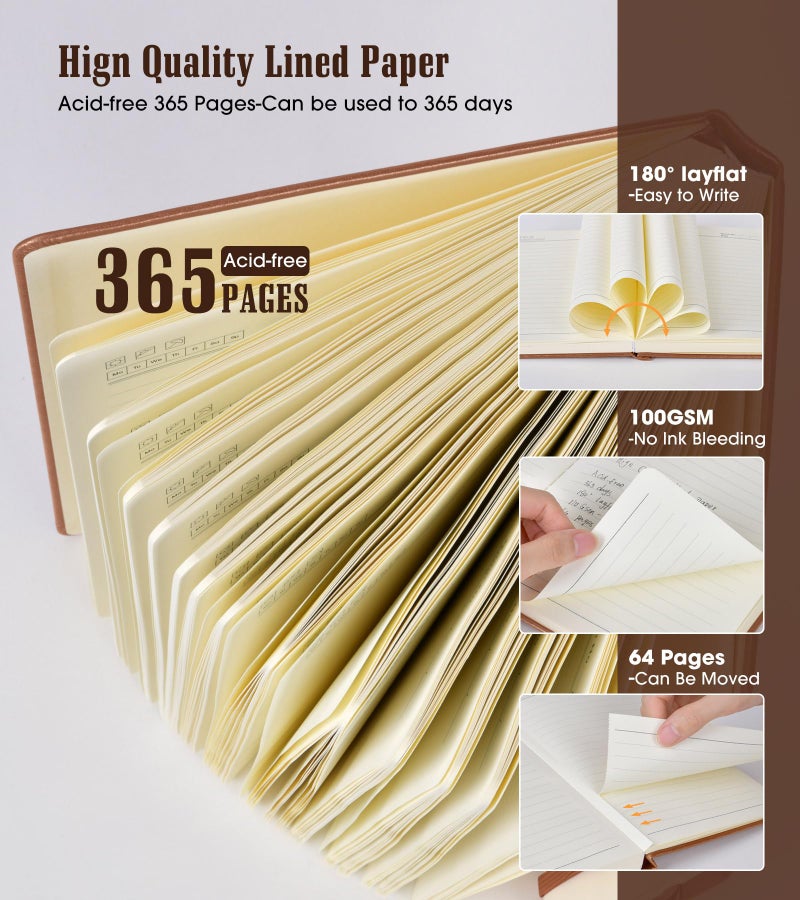Ansopu Lined Journal Notebook -365 Pages A5 Thick Journal for Writing Men Women, College Ruled Notebook, Hardcover Leather Journal, Daily Notebook for Work, Note Taking,100Gsm Paper ( 5.75'' X 8.38'' Brown) - Image 3