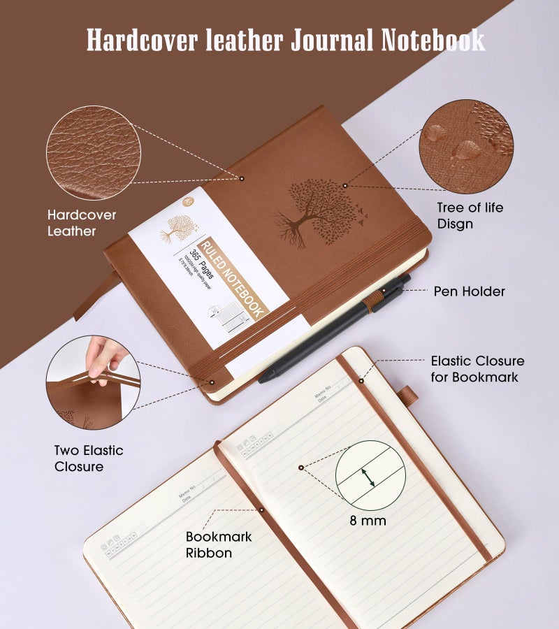 Ansopu Lined Journal Notebook -365 Pages A5 Thick Journal for Writing Men Women, College Ruled Notebook, Hardcover Leather Journal, Daily Notebook for Work, Note Taking,100Gsm Paper ( 5.75'' X 8.38'' Brown) - Image 4