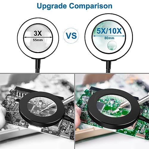 NEWACALOX Magnetic Magnifying Lamp, 3 Color Modes, 10X&5X Magnifying Glass, Flexible Gooseneck, Soldering Helping Hands Base Station - Image 2