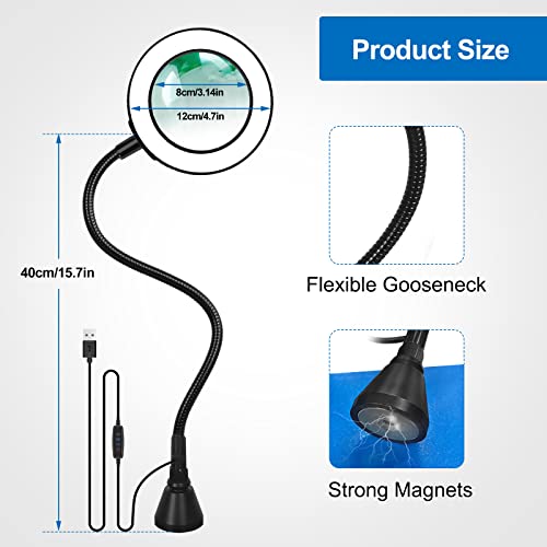 NEWACALOX Magnetic Magnifying Lamp, 3 Color Modes, 10X&5X Magnifying Glass, Flexible Gooseneck, Soldering Helping Hands Base Station - Image 4