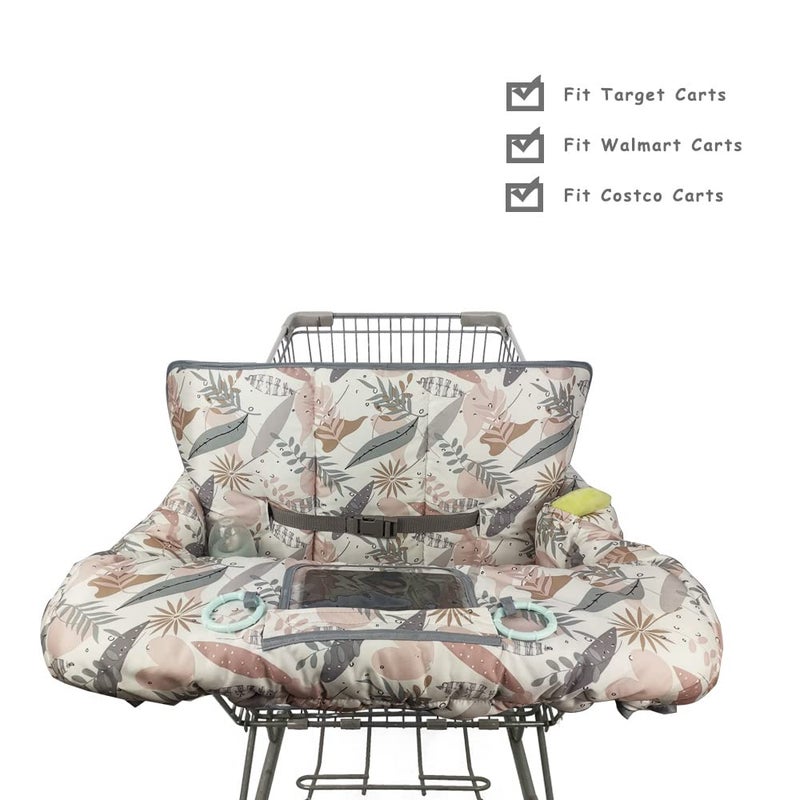 DODO NICI Shopping Cart Cover for Baby, 2 in 1 High Chair Cover for Restaurant seat & Grocery Cart Cover for Babies, Thick Padded with Clear Phone Pouch, Machine Washable, Leaves - Image 5