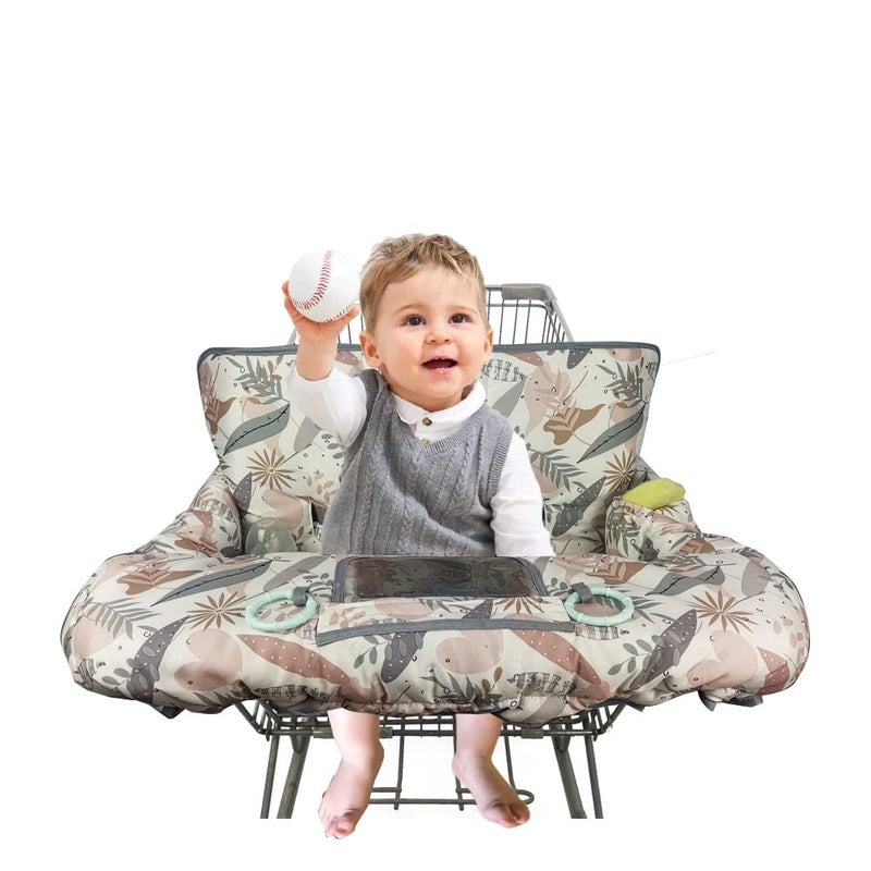 DODO NICI Shopping Cart Cover for Baby, 2 in 1 High Chair Cover for Restaurant seat & Grocery Cart Cover for Babies, Thick Padded with Clear Phone Pouch, Machine Washable, Leaves - Image 2