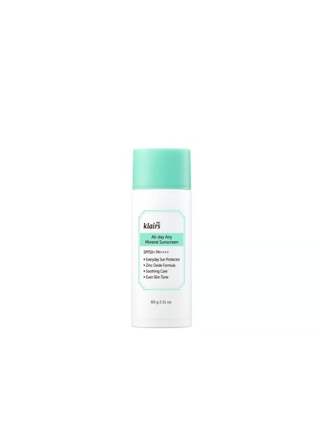 دير، كليرز Dear, Klairs واقي شمسي معدني هوائي طوال اليوم بعامل حماية من الشمس SPF50+، 60 جم - Image 1