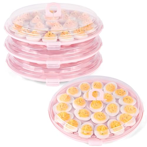 HANSGO Deviled Egg Containers with Lid 3PCS Deviled Egg Platter Carrier Holder Trays with 66 Slots for Holiday Party and Home Kitchen Pink - Image 1