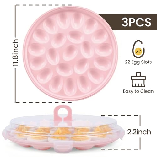 HANSGO Deviled Egg Containers with Lid 3PCS Deviled Egg Platter Carrier Holder Trays with 66 Slots for Holiday Party and Home Kitchen Pink - Image 3