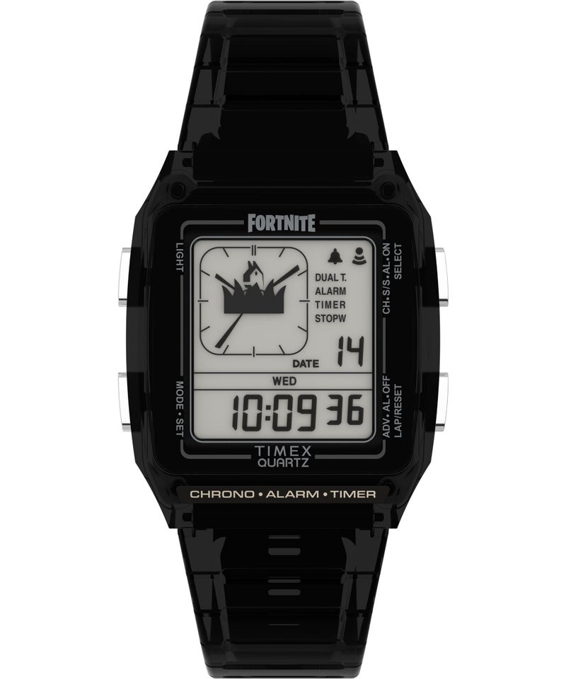 Timex Unisex Q LCA x Fortnite 35mm Watch Black Strap Digital Dial Black Case - Image 2