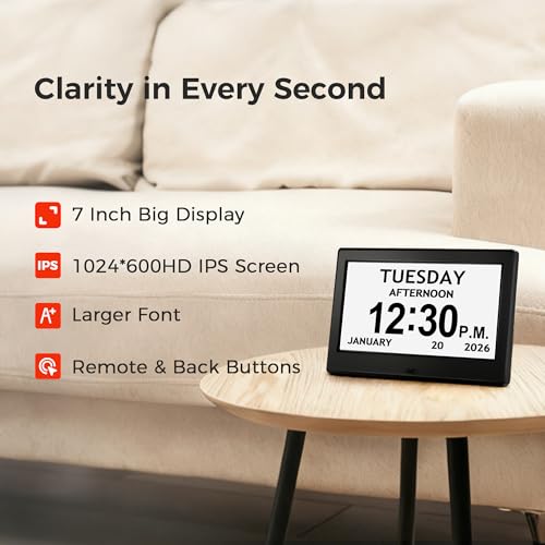 Pastigio 7'' Digital Clock, Dementia Clock With Date And Time, 10 Reminders, 6 Alarms, Auto-Dimming, Auto DST, Remote Control, Large Display Alarm Clock For Seniors, Gifts For People With Dementia, Alzheimers - Image 2