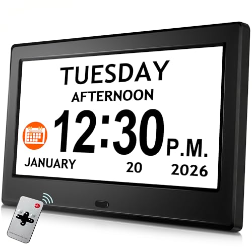 Pastigio 7'' Digital Clock, Dementia Clock With Date And Time, 10 Reminders, 6 Alarms, Auto-Dimming, Auto DST, Remote Control, Large Display Alarm Clock For Seniors, Gifts For People With Dementia, Alzheimers - Image 1