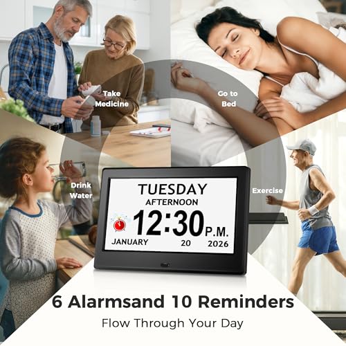 Pastigio 7'' Digital Clock, Dementia Clock With Date And Time, 10 Reminders, 6 Alarms, Auto-Dimming, Auto DST, Remote Control, Large Display Alarm Clock For Seniors, Gifts For People With Dementia, Alzheimers - Image 3