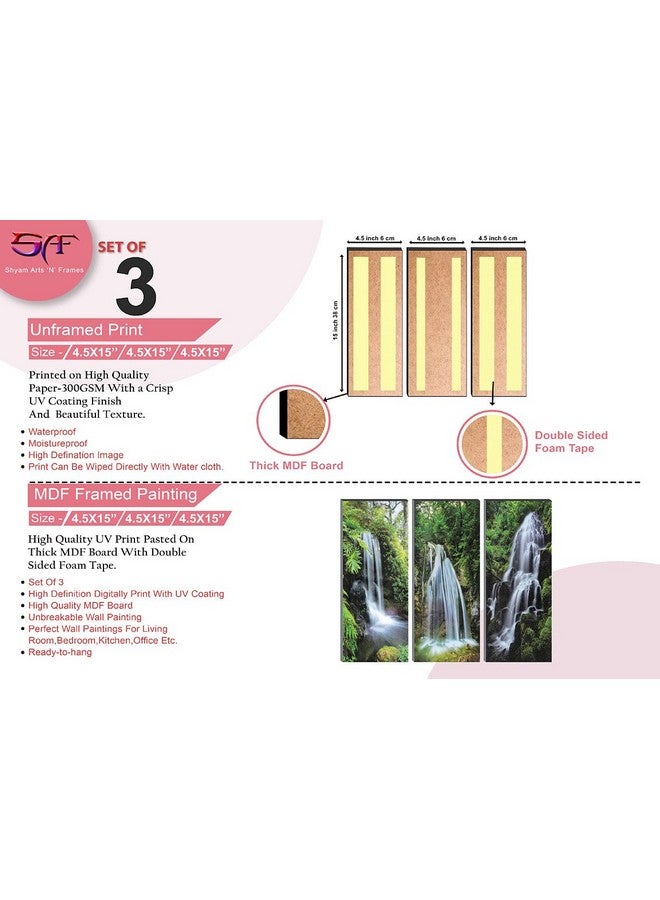 SAF paintings Waterfall 6MM MDF Framed Set of 3 Digital Reprint 15 inch x 18 inch Painting SANFJ31 SANFJ31 - Image 3