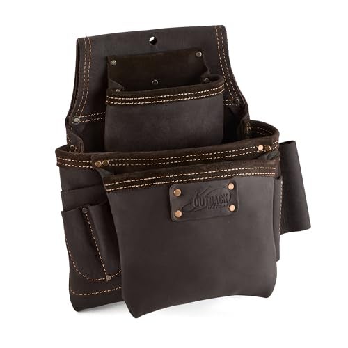 OX Tools Oil Tanned Leather Fastener Bag - Heavy-Duty Tool Belt Pouches, Double-Stitched Two-Layer Construction Pouch - Tool Pouch for Chalk Line, Crowbar, Tape Measure, Hammer, and More - OX-P263503 - Image 1