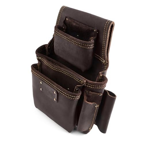 OX Tools Oil Tanned Leather Fastener Bag - Heavy-Duty Tool Belt Pouches, Double-Stitched Two-Layer Construction Pouch - Tool Pouch for Chalk Line, Crowbar, Tape Measure, Hammer, and More - OX-P263503 - Image 4