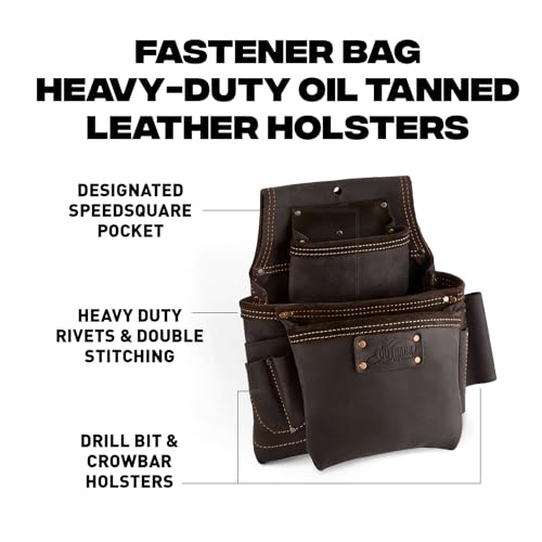 OX Tools Oil Tanned Leather Fastener Bag - Heavy-Duty Tool Belt Pouches, Double-Stitched Two-Layer Construction Pouch - Tool Pouch for Chalk Line, Crowbar, Tape Measure, Hammer, and More - OX-P263503 - Image 2