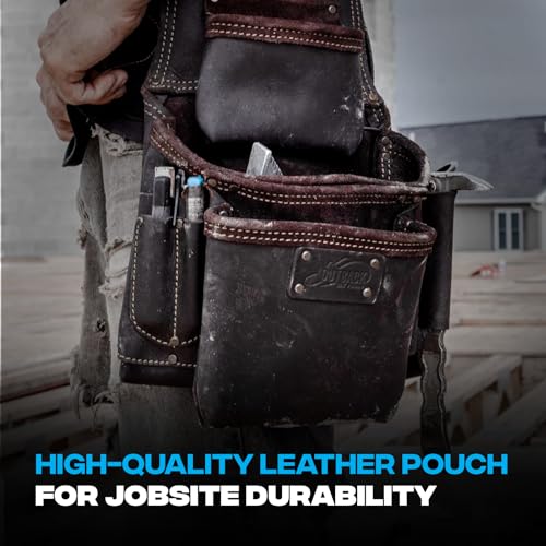 OX Tools Oil Tanned Leather Fastener Bag - Heavy-Duty Tool Belt Pouches, Double-Stitched Two-Layer Construction Pouch - Tool Pouch for Chalk Line, Crowbar, Tape Measure, Hammer, and More - OX-P263503 - Image 3